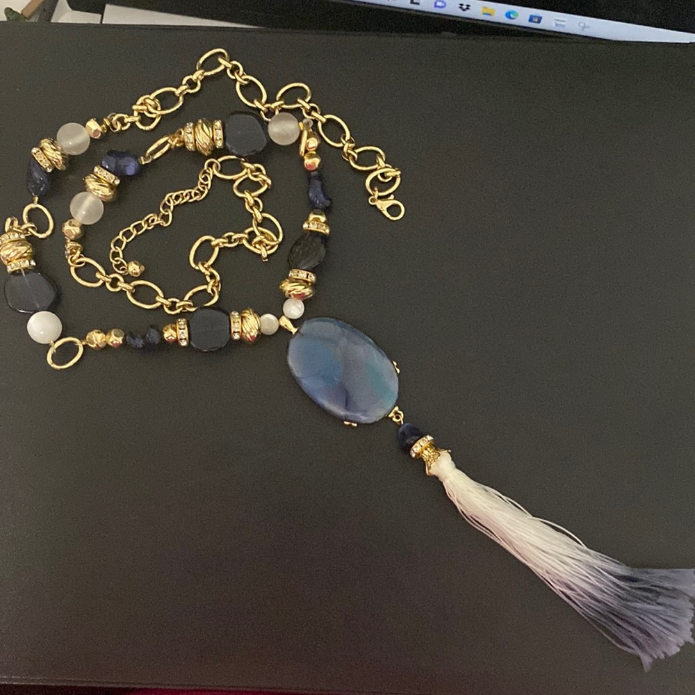 Draper’s & Damon’s Blue Beaded Ombré Tassel Necklace